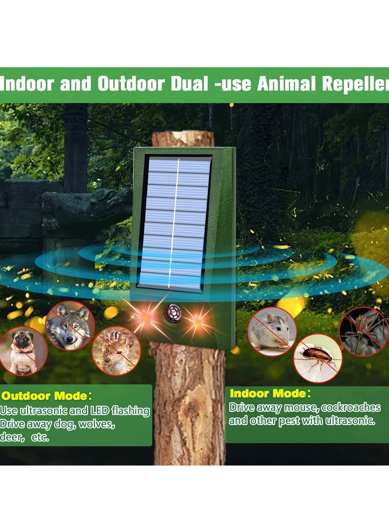 Ultrasonic Animal Repeller Outdoor and Indoor IP66 Waterproof Solar Hanging with LED Lights Flash Effectively Repels Dog Cat Deer Rabbit Squirrel Bird Farm Garden Yard