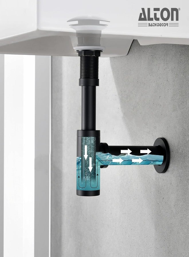 ALTON ALD130, Brass Bottle Trap With 300mm Pipe| For Wash Basin (Black) - Image 4