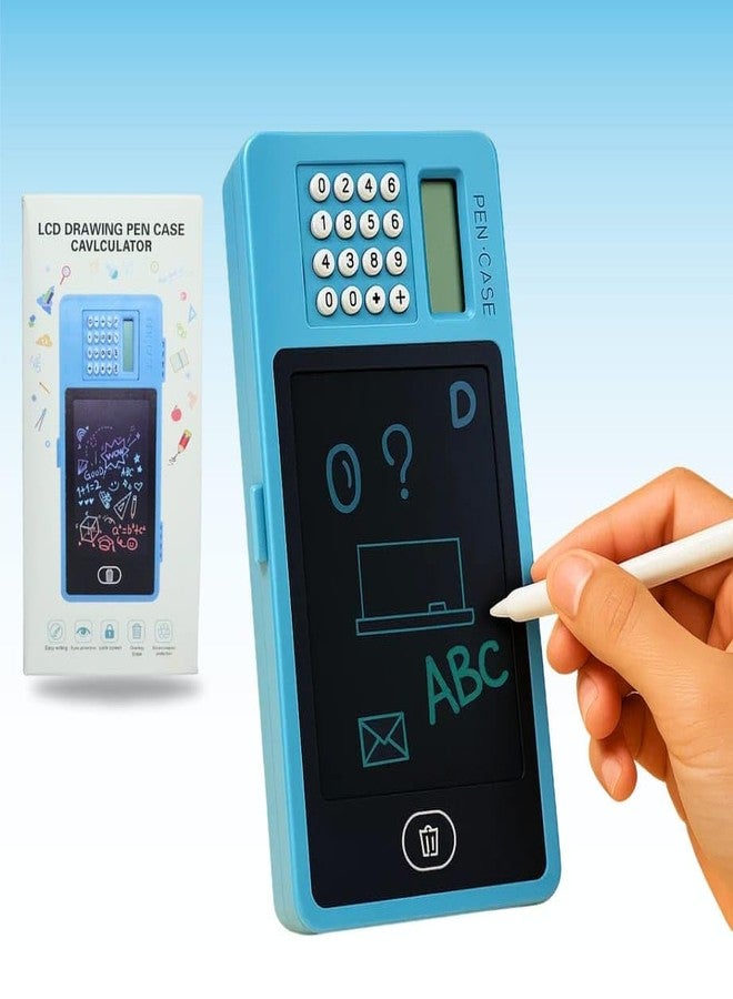 AMANVANI 2 in 1 LCD Screen Pencil Box with Calculator (1 Pcs) Drawing Board Case with Erase Button & Writing Pen, Birthday Party Return Gift, Magic Storage for Stationery, Pencil Box for Kids (Blue) - Image 4