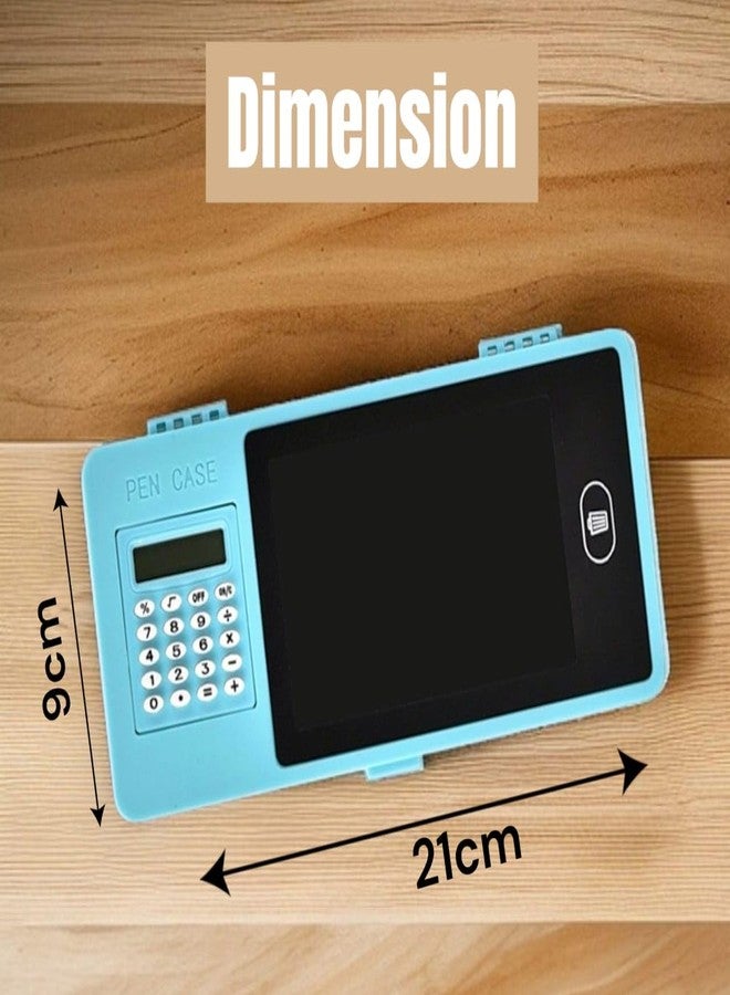 AMANVANI 2 in 1 LCD Screen Pencil Box with Calculator (1 Pcs) Drawing Board Case with Erase Button & Writing Pen, Birthday Party Return Gift, Magic Storage for Stationery, Pencil Box for Kids (Blue) - Image 3
