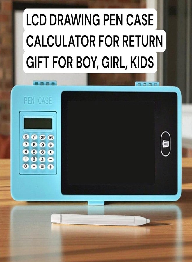 AMANVANI 2 in 1 LCD Screen Pencil Box with Calculator (1 Pcs) Drawing Board Case with Erase Button & Writing Pen, Birthday Party Return Gift, Magic Storage for Stationery, Pencil Box for Kids (Blue) - Image 5