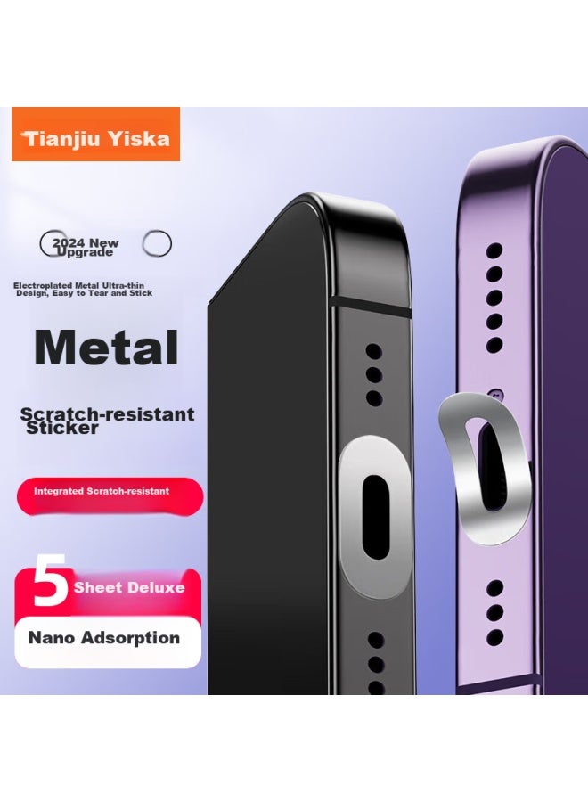 ISKA Yisika Metal Power Port Anti-scratch Stickers For Apple 16/15/14/13/12 Series, Iphone 16 Pro Max/16e Charging Port Anti-scratch Metal Phone Film, 5 Pieces, Jm739 - Image 1