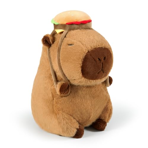 Ditucu Cute Capybara Plush with Hamburger Backpack Soft Capibara Stuffed Animal Plushies Toys Hugging Gifts for Kids Brown 13 inch - Image 1