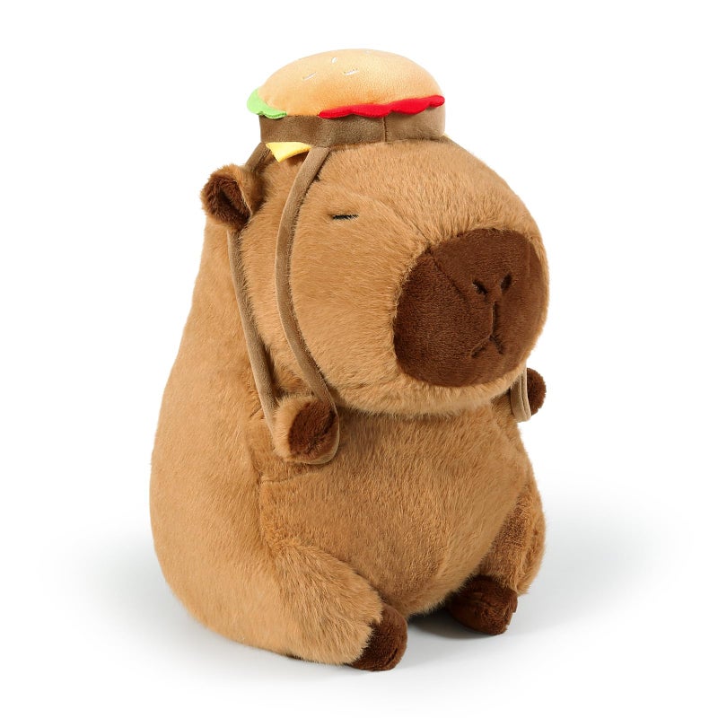 Ditucu Cute Capybara Plush with Hamburger Backpack Soft Capibara Stuffed Animal Plushies Toys Hugging Gifts for Kids Brown 13 inch - Image 2