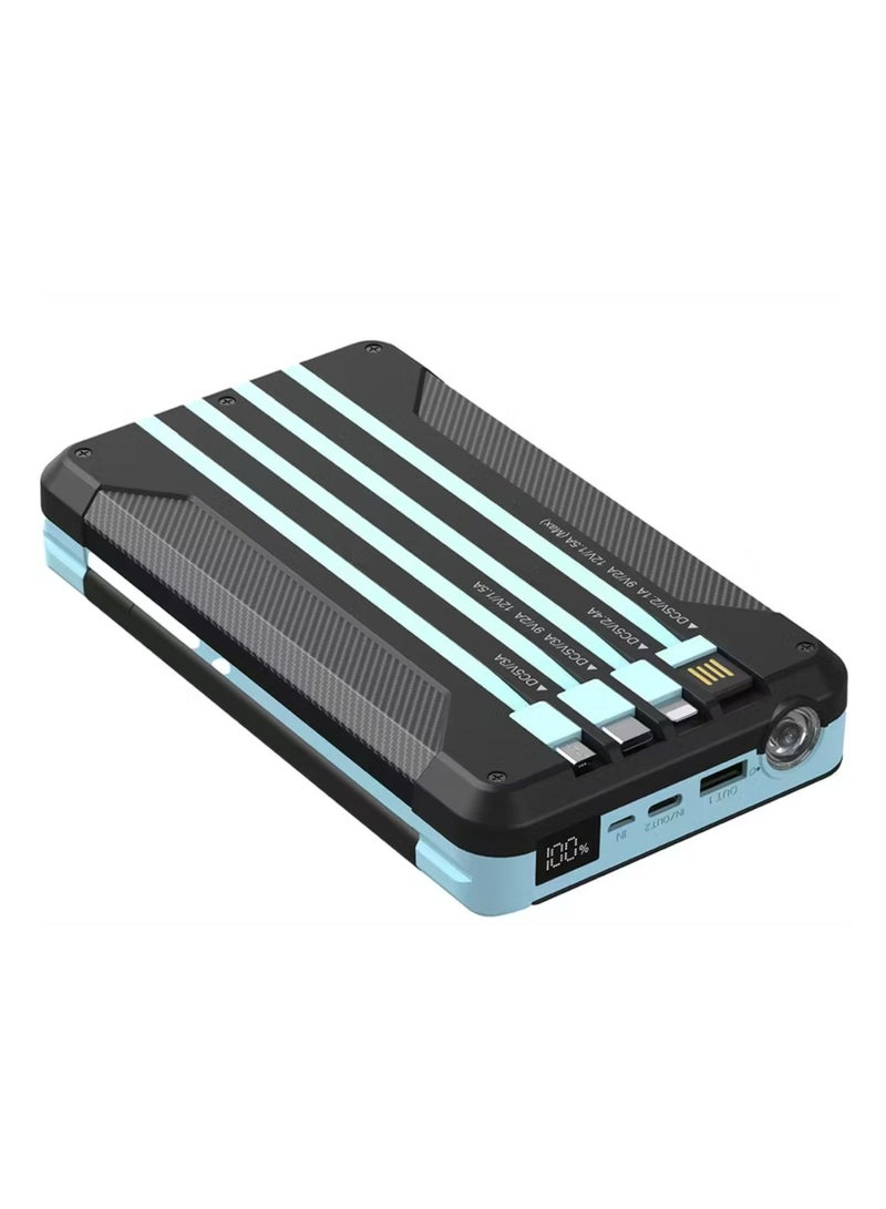 Powerology 16000 mAh Solar Multi-Cable Power Bank,PD 20W, Integrated Cables, Lithium Polymer Type, LED Display, Flashlight, - Black  - Image 4
