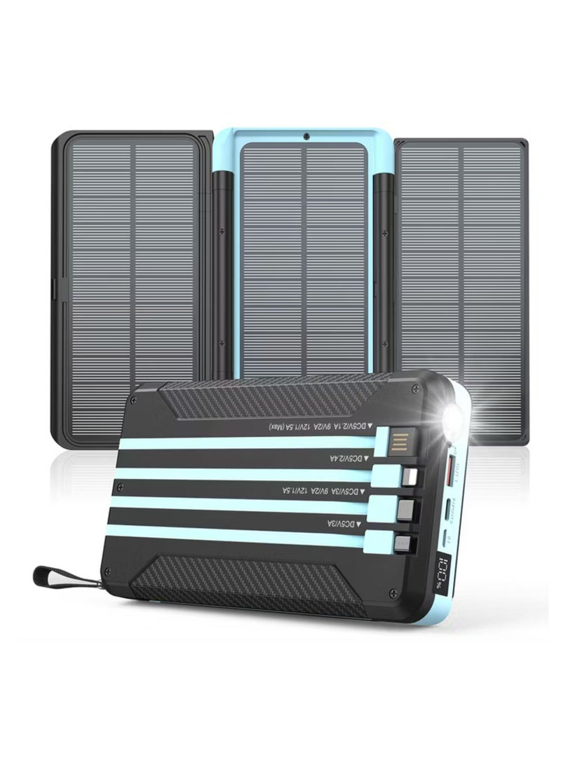 Powerology 16000 mAh Solar Multi-Cable Power Bank,PD 20W, Integrated Cables, Lithium Polymer Type, LED Display, Flashlight, - Black  - Image 3