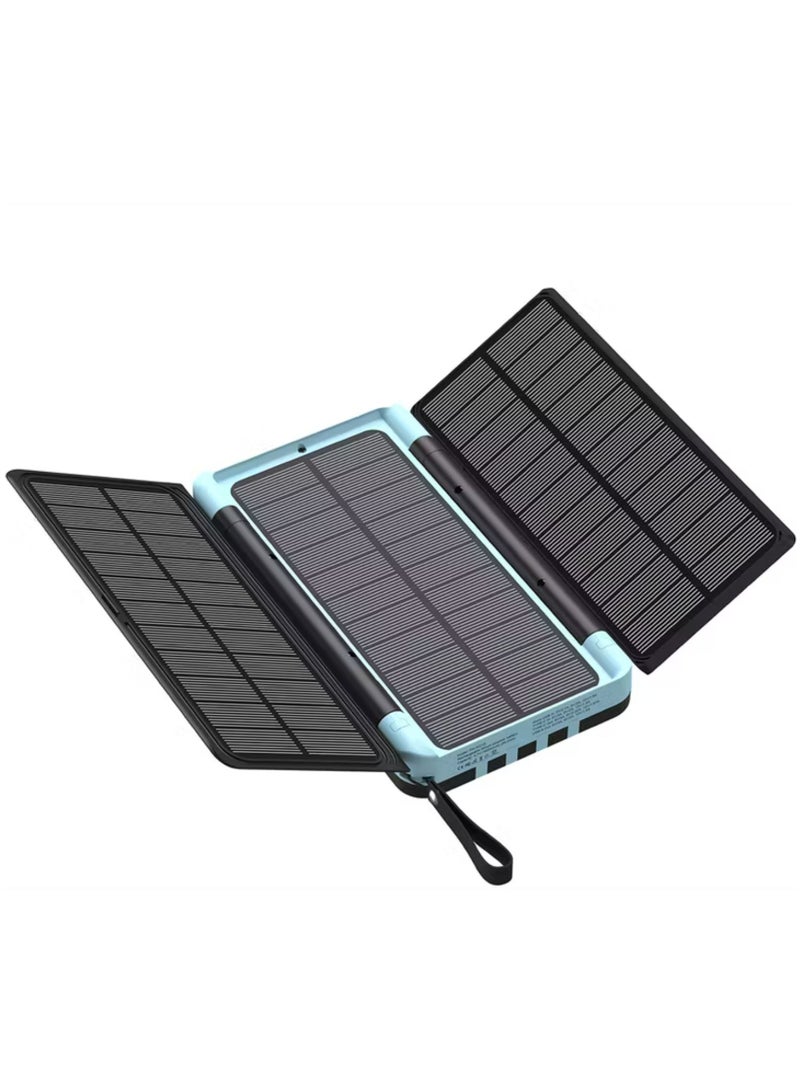 Powerology 16000 mAh Solar Multi-Cable Power Bank,PD 20W, Integrated Cables, Lithium Polymer Type, LED Display, Flashlight, - Black  - Image 1