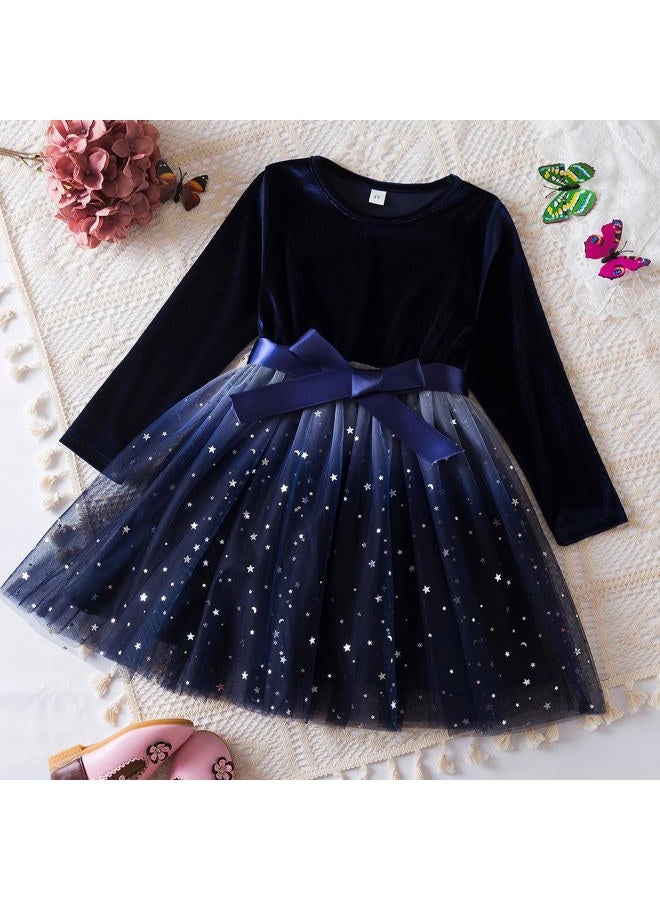 Nileafes Girl Knee-Length Dress Kids Long Sleeve Lace Casual Dresses, 115c-navy Blue, 2-3 Years - Image 4