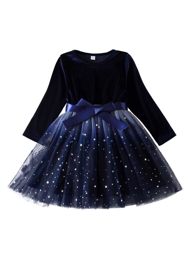 Nileafes Girl Knee-Length Dress Kids Long Sleeve Lace Casual Dresses, 115c-navy Blue, 2-3 Years - Image 2
