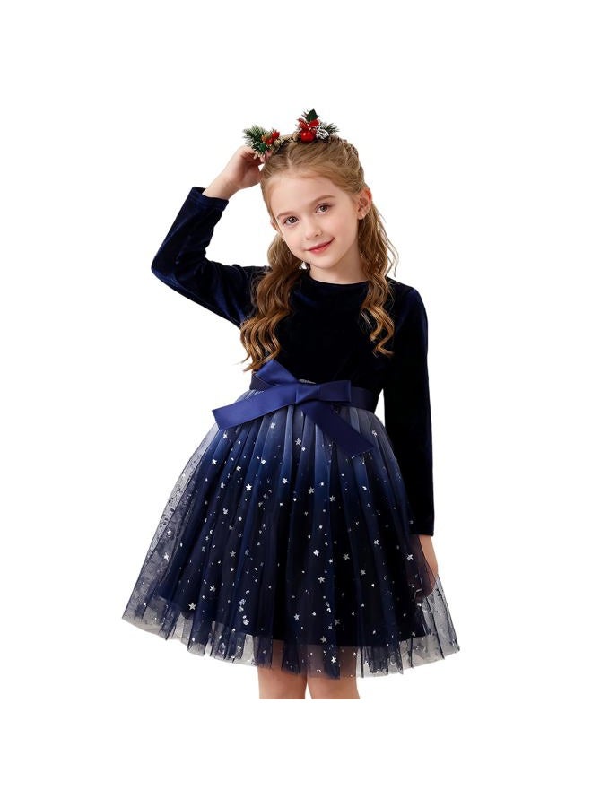 Nileafes Girl Knee-Length Dress Kids Long Sleeve Lace Casual Dresses, 115c-navy Blue, 2-3 Years - Image 1