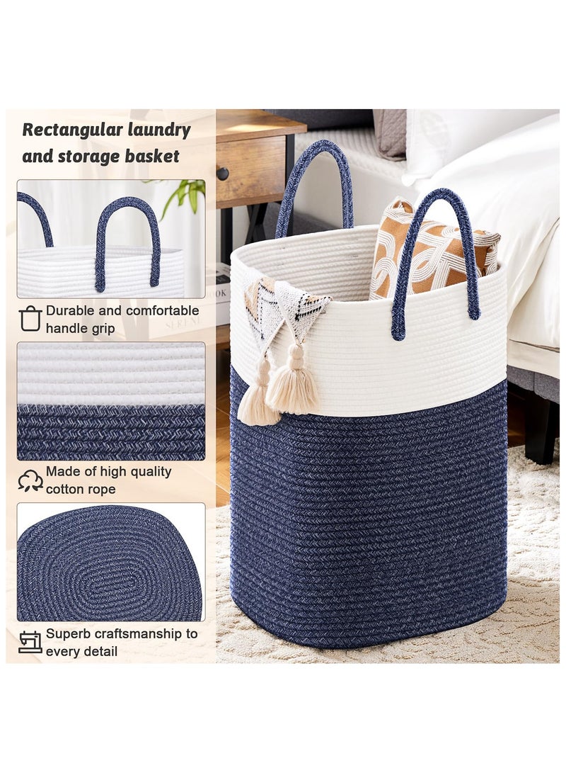 أنمي سلة غسيل، سلة غسيل منسوجة بحبل قطني، سلة غسيل قطنية منسوجة، 60 لتر تخزين متعدد الاستخدامات للملابس المتسخة وألعاب الأطفال والبطانيات في الحمام والحضانة وغرفة المعيشة - Image 2