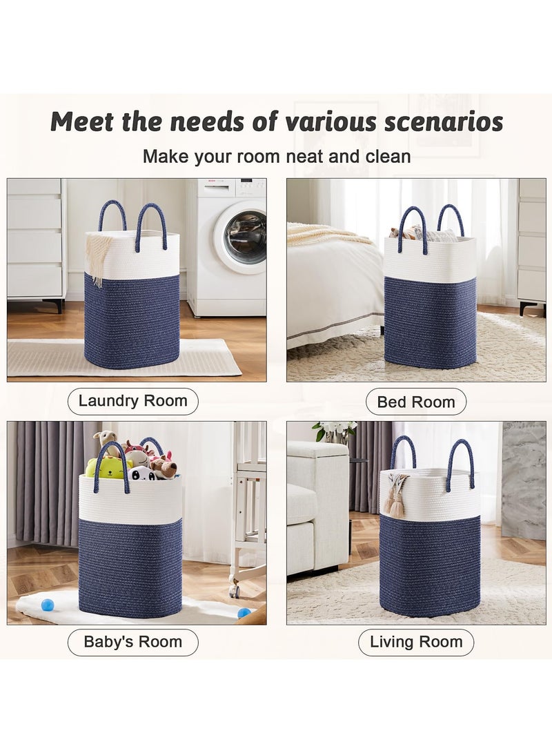 أنمي سلة غسيل، سلة غسيل منسوجة بحبل قطني، سلة غسيل قطنية منسوجة، 60 لتر تخزين متعدد الاستخدامات للملابس المتسخة وألعاب الأطفال والبطانيات في الحمام والحضانة وغرفة المعيشة - Image 5