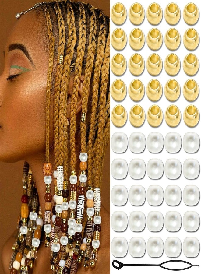 VENOFEN 50PCS Gold Hair Beads Pearl White Loc Bead Shiny Dreadlock Jewelry Accessories Hair Decoration for Women and Girls - Image 1
