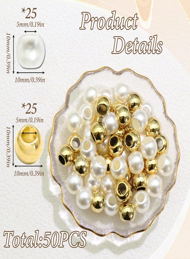 VENOFEN 50PCS Gold Hair Beads Pearl White Loc Bead Shiny Dreadlock Jewelry Accessories Hair Decoration for Women and Girls - Image 4