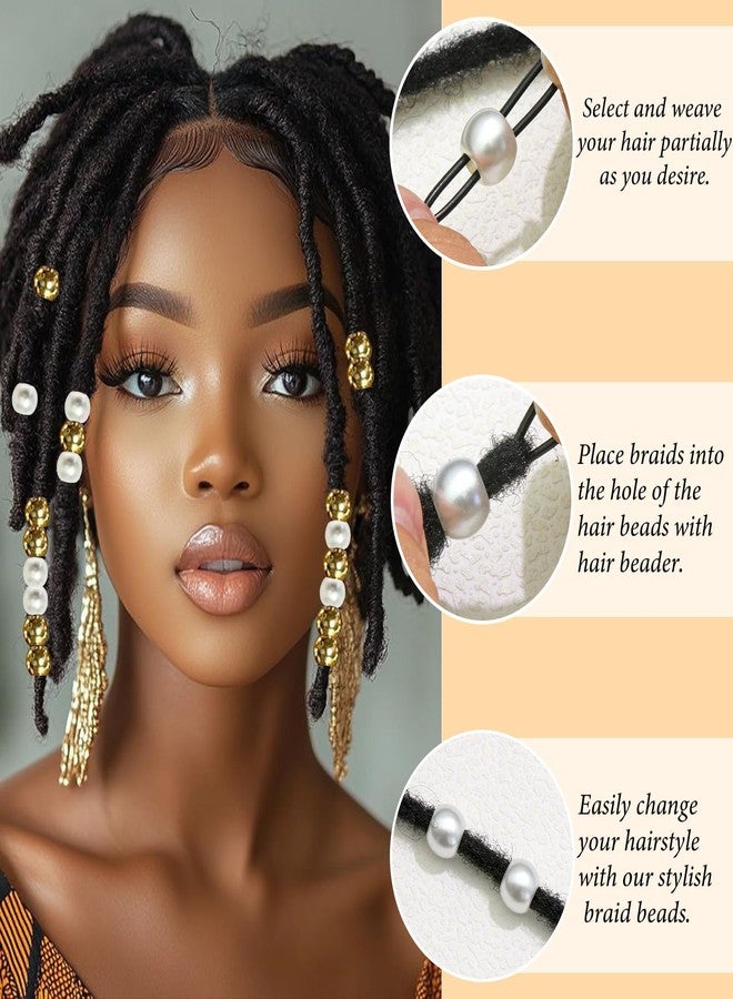 VENOFEN 50PCS Gold Hair Beads Pearl White Loc Bead Shiny Dreadlock Jewelry Accessories Hair Decoration for Women and Girls - Image 5
