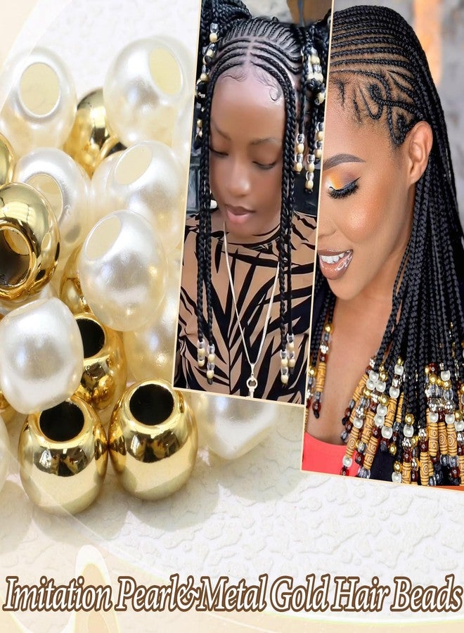 VENOFEN 50PCS Gold Hair Beads Pearl White Loc Bead Shiny Dreadlock Jewelry Accessories Hair Decoration for Women and Girls - Image 3