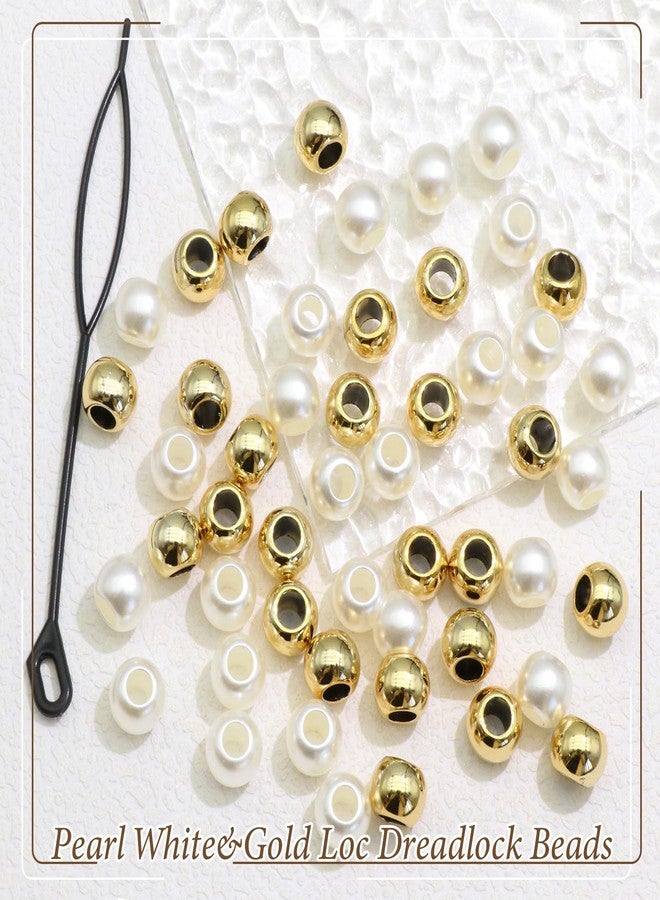 VENOFEN 50PCS Gold Hair Beads Pearl White Loc Bead Shiny Dreadlock Jewelry Accessories Hair Decoration for Women and Girls - Image 2