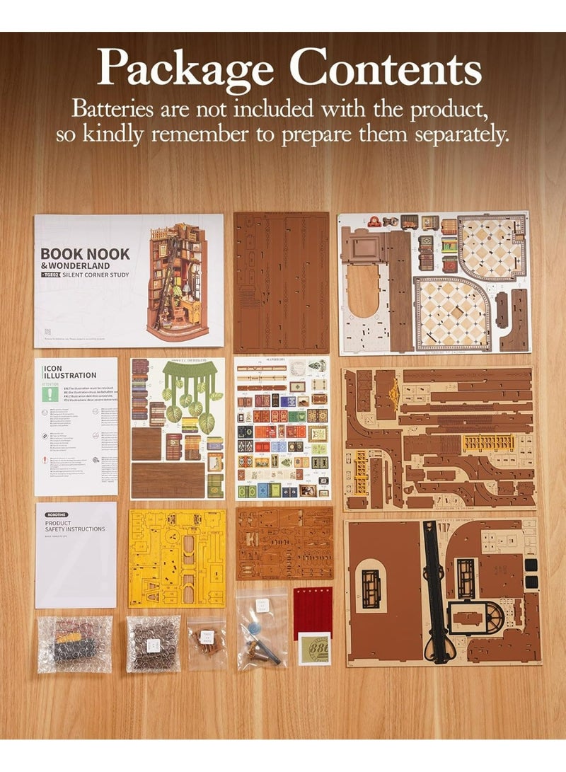 ROBOTIME Rolife Silent Corner Study DIY Book Nook Shelf Insert TGE02 - Image 3