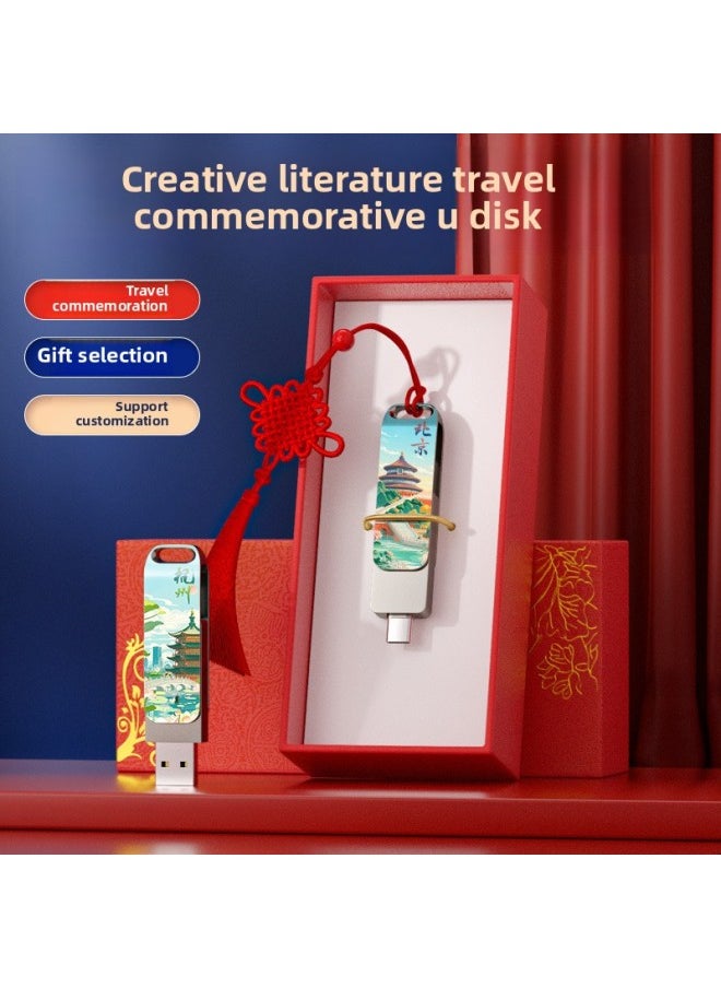Dual-purpose USB Flash Drive Creative Personality Pattern Customization Guofeng Cultural Tourism Scenic Area City Characteristic Advertising Gift USB Flash Drive-Color:Dual-purpose Premium Plate [hangzhou West Lake] Opp Bag-Capacity:64GB  - Image 2