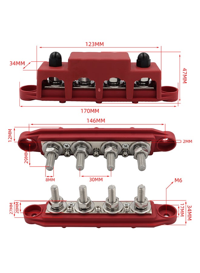 4 stud busbar BAR power distribution block for marine battery terminals, 12V power and ground distribution block, battery terminal terminal busbar (premium version), red - M8 (5/16) studs - Image 5