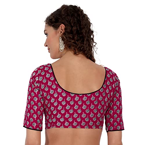 JISB Women's Printed Cotton Half Sleeve Saree Blouse (36, Red) - Image 3