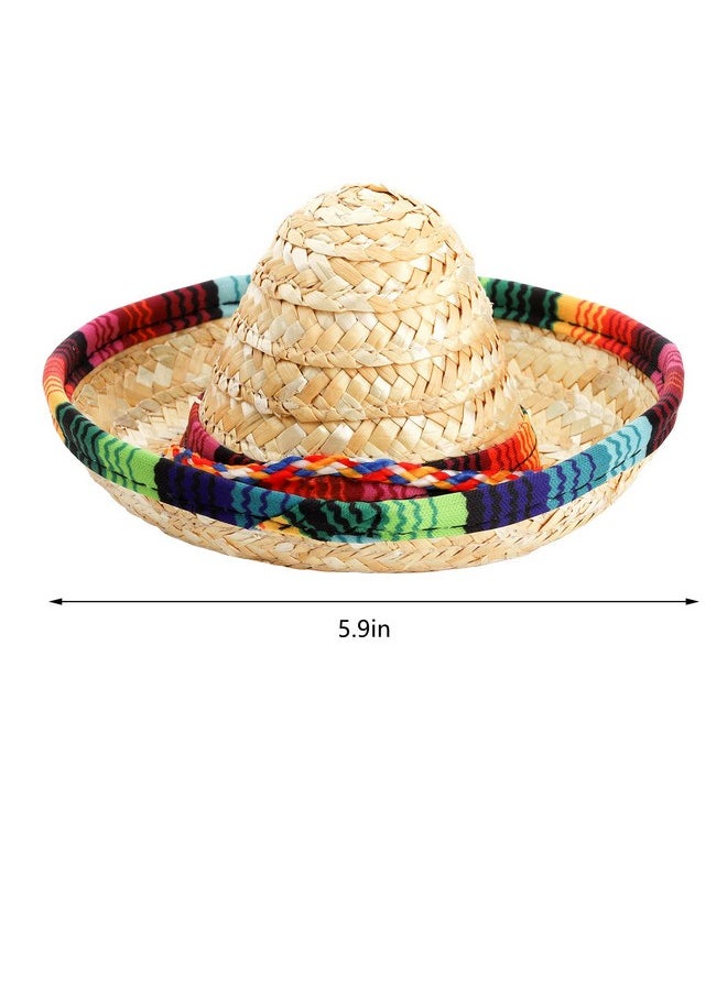 Frcctre - 12 Pack Mini Mexican Hat Natural Straw Sombrero Party Hats 5.9 Inch Carnival Mexican Birthday Cinco De Mayo Party Decoration Costume Hats For Kids Dolls Pets - Image 1