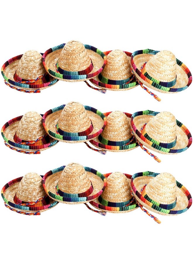 Frcctre - 12 Pack Mini Mexican Hat Natural Straw Sombrero Party Hats 5.9 Inch Carnival Mexican Birthday Cinco De Mayo Party Decoration Costume Hats For Kids Dolls Pets - Image 1