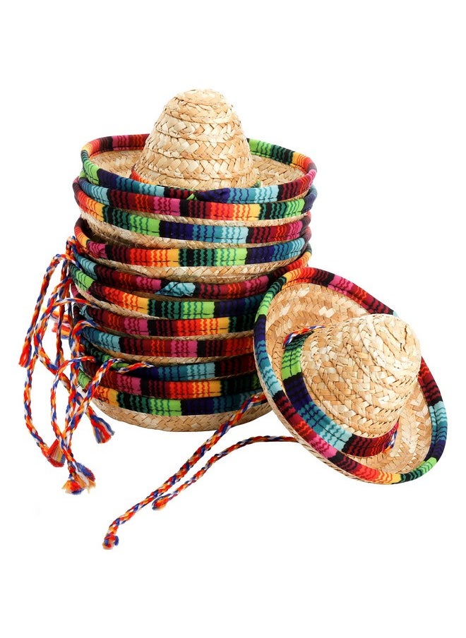 Frcctre - 12 Pack Mini Mexican Hat Natural Straw Sombrero Party Hats 5.9 Inch Carnival Mexican Birthday Cinco De Mayo Party Decoration Costume Hats For Kids Dolls Pets - Image 1