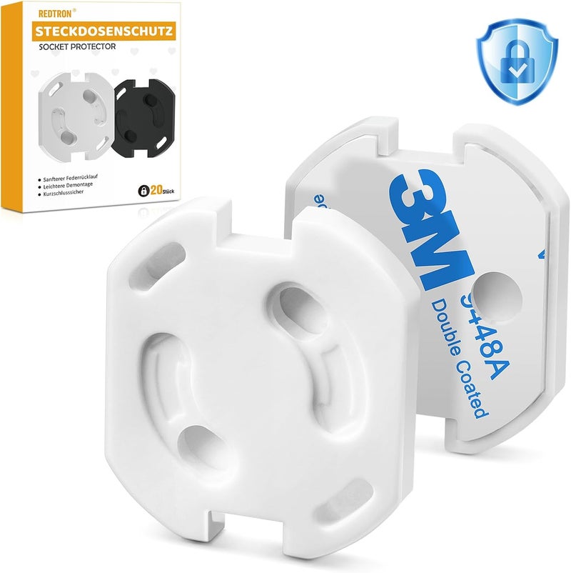 REDTRON Socket Fuse with Twist Mechanism, Pack of 20 Sockets, Child Safety Sockets, Socket Fuses for Babies and Children, Socket Protection, White - Image 1