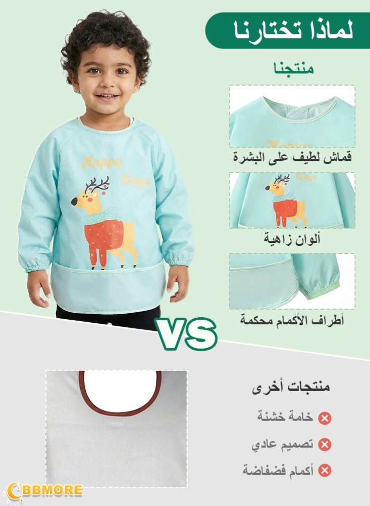 BBMORE 2Packs Baby Feeding Bibs with Sleeves and Catch-all Pocket, Waterproof Baby Long Sleeve Bibs Adjustable Fit for Ages 6-36 Months (Green) - Image 5