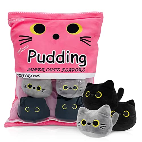REFAHB Cute Black Cat Plush Toy Removable Stuffed Animal Plush Dolls Soft Cute Gray Cat Plush Pillow Throw Pillow Home Decoration Gift for Kids Girls 6pcs a Bag Pink - Image 1