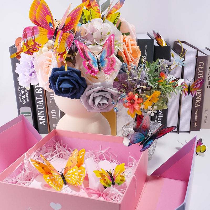 SAOROPEB 3D Butterfly Wall Decor  48 Pcs Double Layer Butterfly Decorations for Party Decorations Locker Decor Refrigerator Decal  Reusable (Multicolor) - Image 5