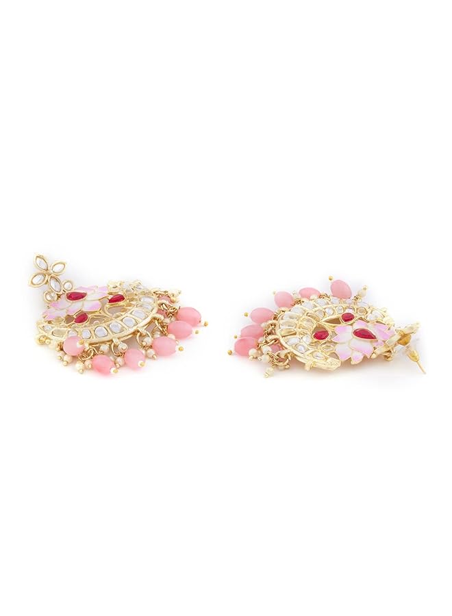 erorex Pink Meenakari Lotus Design Multistrand Beaded Choker Necklace Earring And Ring Set For Women Zpfk13806  - Image 4