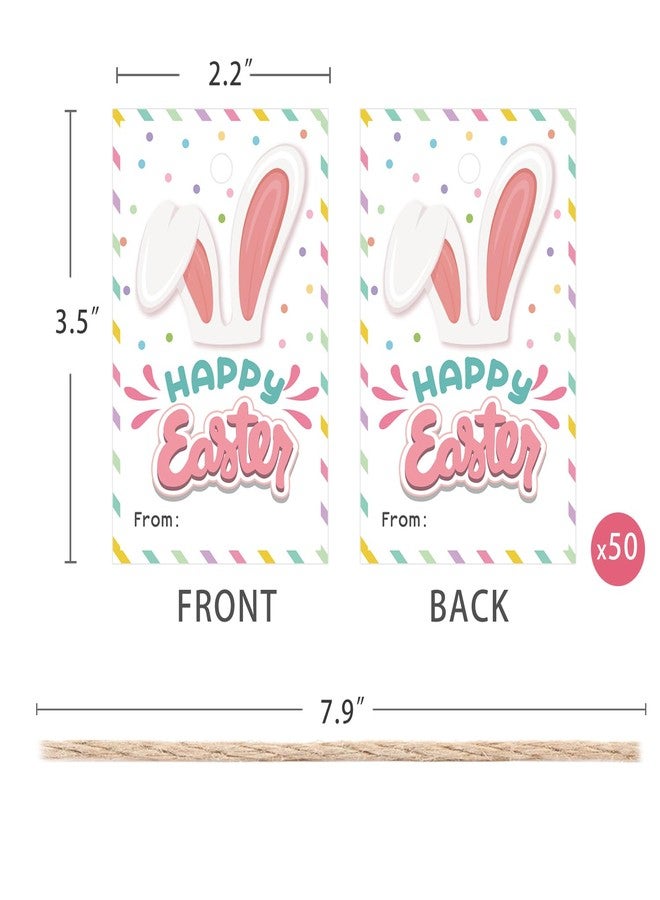 Aukolass Happy Easter Bunny Gift Tags, 50 Pcs Easter Rabbit Hanging Gift Tags Labels with String for Easter Party Decoration (HAPPY EASTER) - Image 2