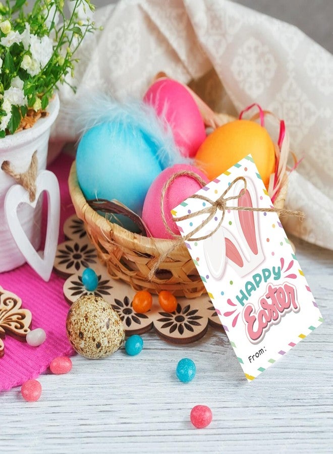Aukolass Happy Easter Bunny Gift Tags, 50 Pcs Easter Rabbit Hanging Gift Tags Labels with String for Easter Party Decoration (HAPPY EASTER) - Image 4
