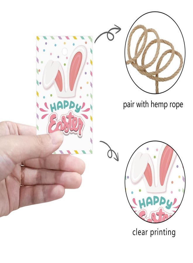Aukolass Happy Easter Bunny Gift Tags, 50 Pcs Easter Rabbit Hanging Gift Tags Labels with String for Easter Party Decoration (HAPPY EASTER) - Image 3