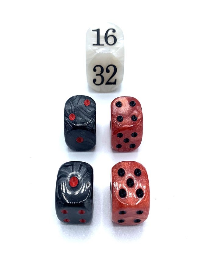 Luck Lab Backgammon Pearl Dice Set - 22 mm Doubling Cube Plus Four 16 mm Dice with Storage Bag, Red/White Marbelized - Image 3