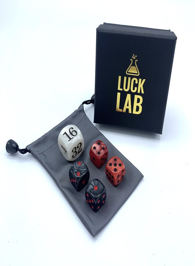 Luck Lab Backgammon Pearl Dice Set - 22 mm Doubling Cube Plus Four 16 mm Dice with Storage Bag, Red/White Marbelized - Image 4