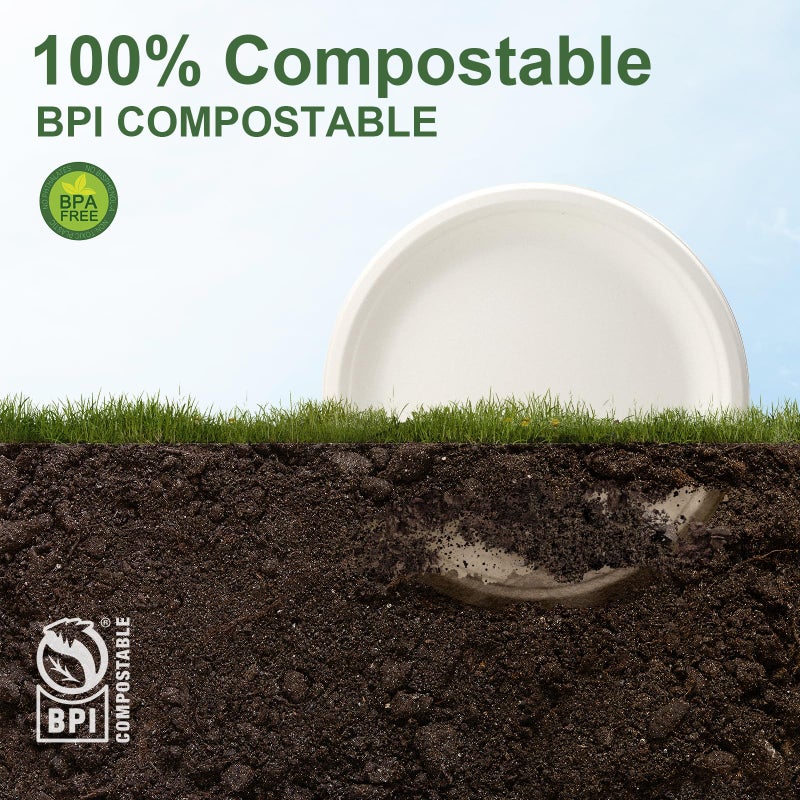WELLIFE 10 Inch Paper Plates  125-Pack 100% Compostable Heavy Duty Disposable Plates Bulk  Biodegradable Bagasse  Eco-Friendly  PFAS-Free | BPI Certified | Microwaveable - Image 4