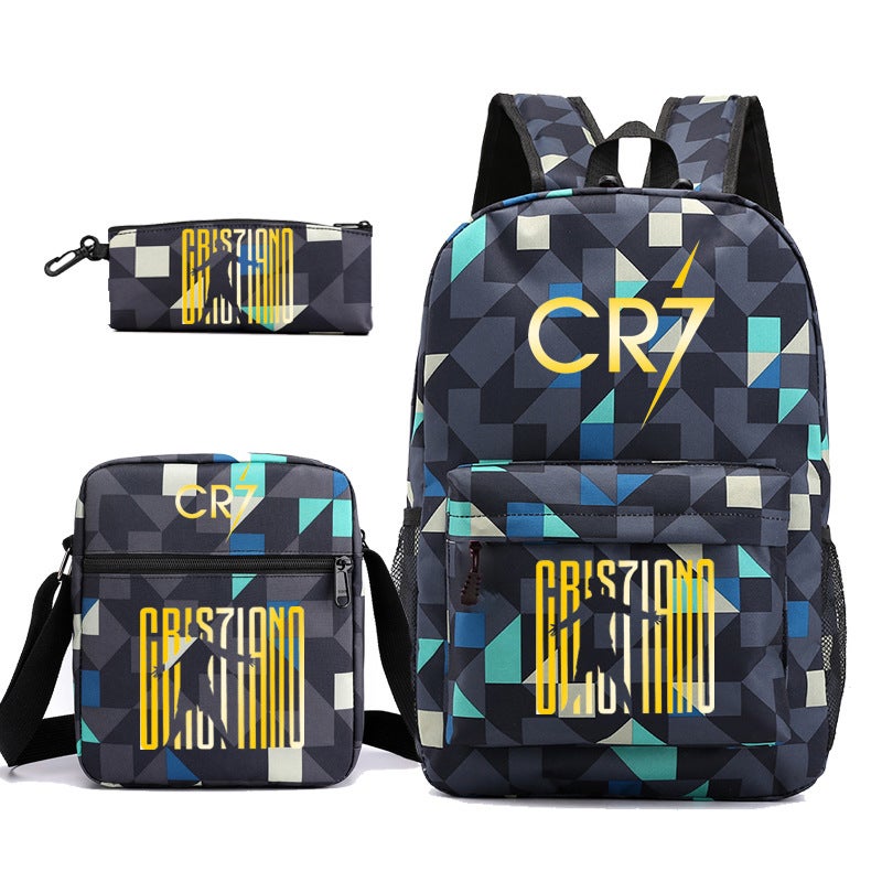 Youth CR7 Ronaldo Fashion Backpack 3-Piece Set Rhombus Blue 