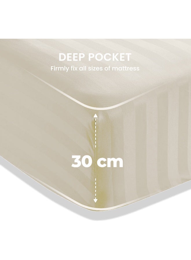 Eworld 4-Piece Luxury Super King Cream Striped Bedding Set (Flat Sheet 280×280 cm, Fitted Sheet 200×200+30 cm, 2 Pillowcases 50×75 cm) – Premium Microfiber, Hotel-Style Comfort - Image 4