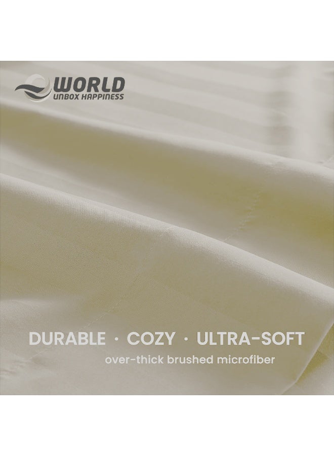 Eworld 4-Piece Luxury Super King Cream Striped Bedding Set (Flat Sheet 280×280 cm, Fitted Sheet 200×200+30 cm, 2 Pillowcases 50×75 cm) – Premium Microfiber, Hotel-Style Comfort - Image 5