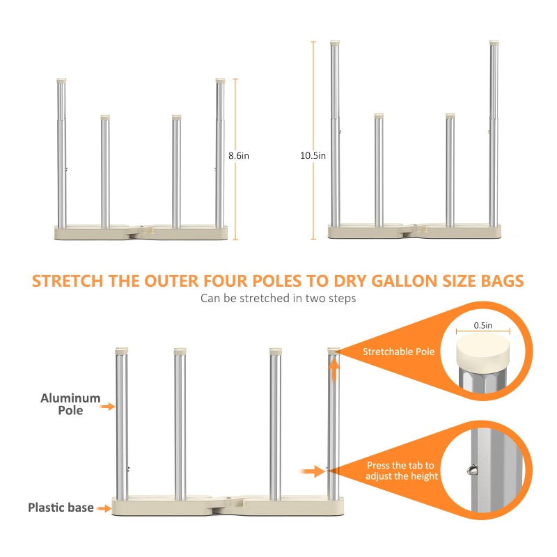 KORRTFID Reusable Storage Bag Drying Rack  Retractable Metal Bottle Drying Rack  Collapsible Cup Draining Rack for Water Bottles  Mason Jars  Mugs  Glass and Sports Bottle (1 Pcs - Image 2