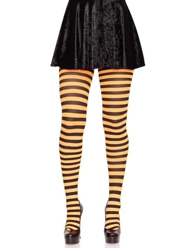 Leg Avenue Women's Nylon Striped Tights, Black/Orange, One Size - Image 1