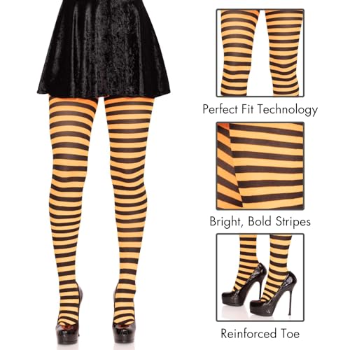 Leg Avenue Women's Nylon Striped Tights, Black/Orange, One Size - Image 4