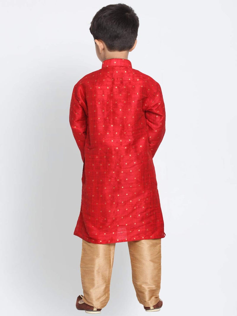 JBN Creation Boys' Traditional Maroon & Rose Gold Silk Blend Kurta Pyjama Set for Weddings & Festivals_VASBK023MAnPRG_28 - Image 5