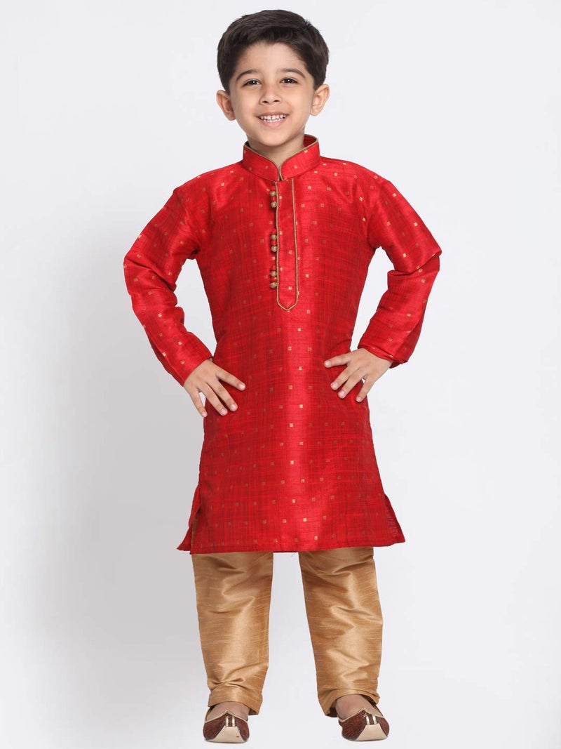 JBN Creation Boys' Traditional Maroon & Rose Gold Silk Blend Kurta Pyjama Set for Weddings & Festivals_VASBK023MAnPRG_28 - Image 2