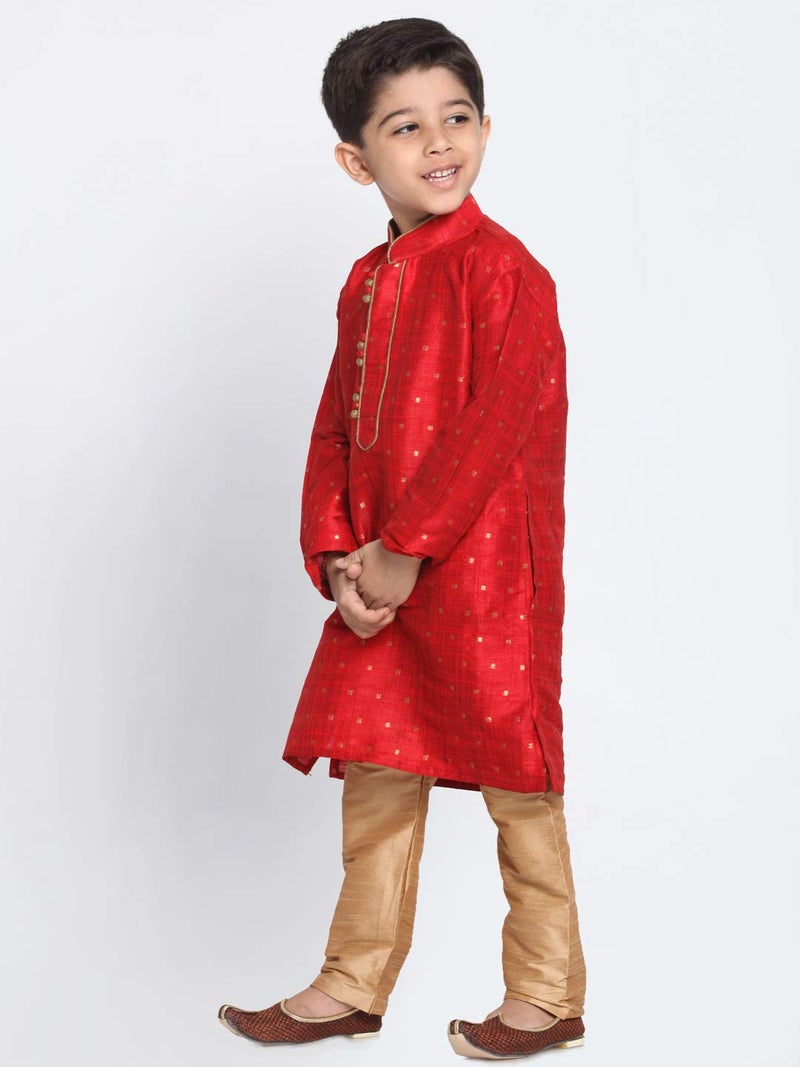 JBN Creation Boys' Traditional Maroon & Rose Gold Silk Blend Kurta Pyjama Set for Weddings & Festivals_VASBK023MAnPRG_28 - Image 3