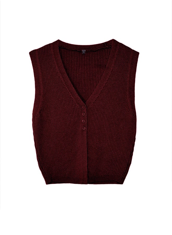 trendyol - Claret Red Crop Premium/ Special Yarn Top Vest TWOSS24BZ00258 - Image 1