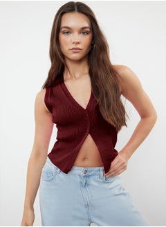 Claret Red Crop Premium/ Special Yarn Top Vest TWOSS24BZ00258